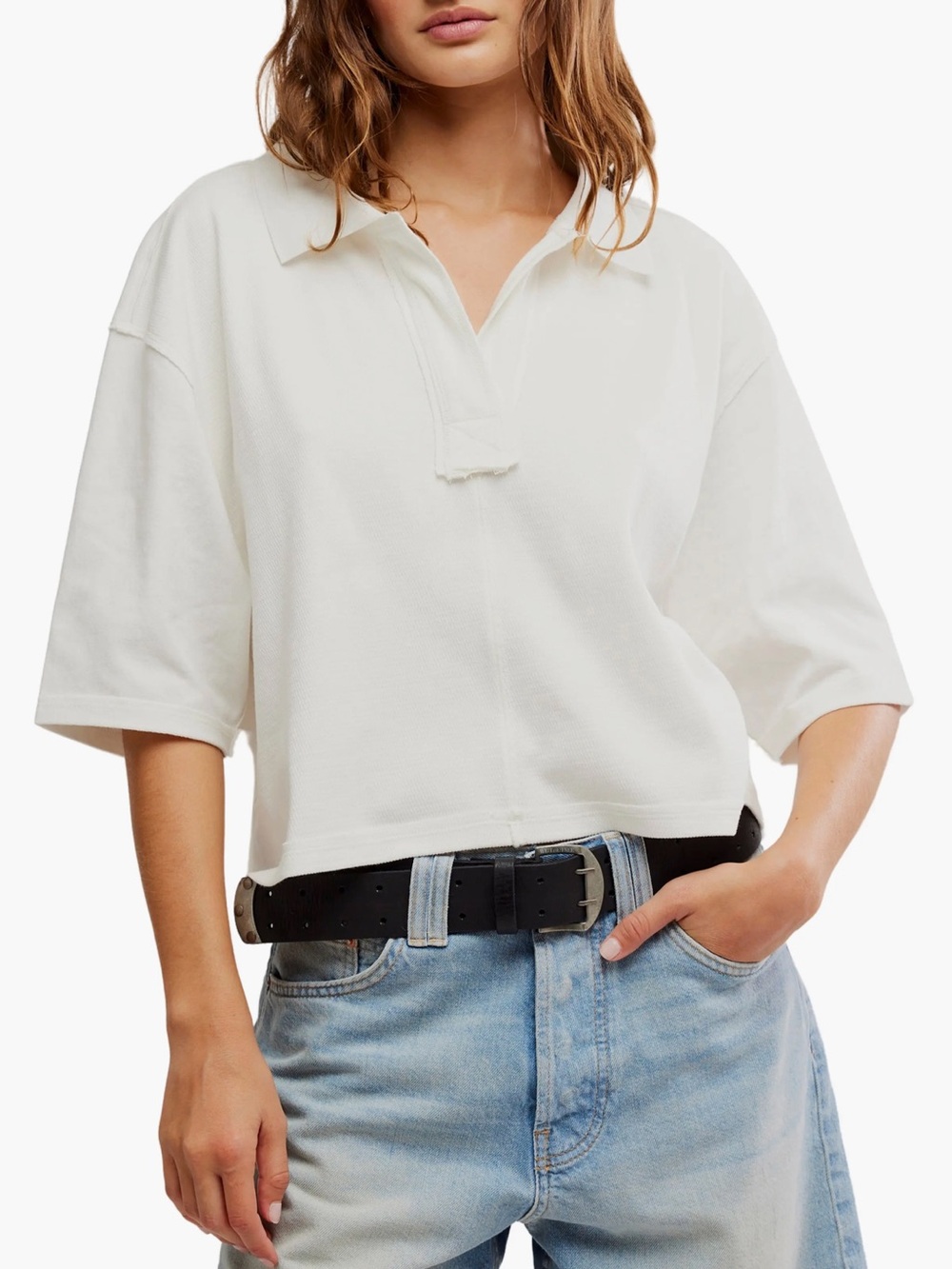 NWT We The Free Free People Sz XL Women’s White Denmark Polo Top Shirt Ret $68!